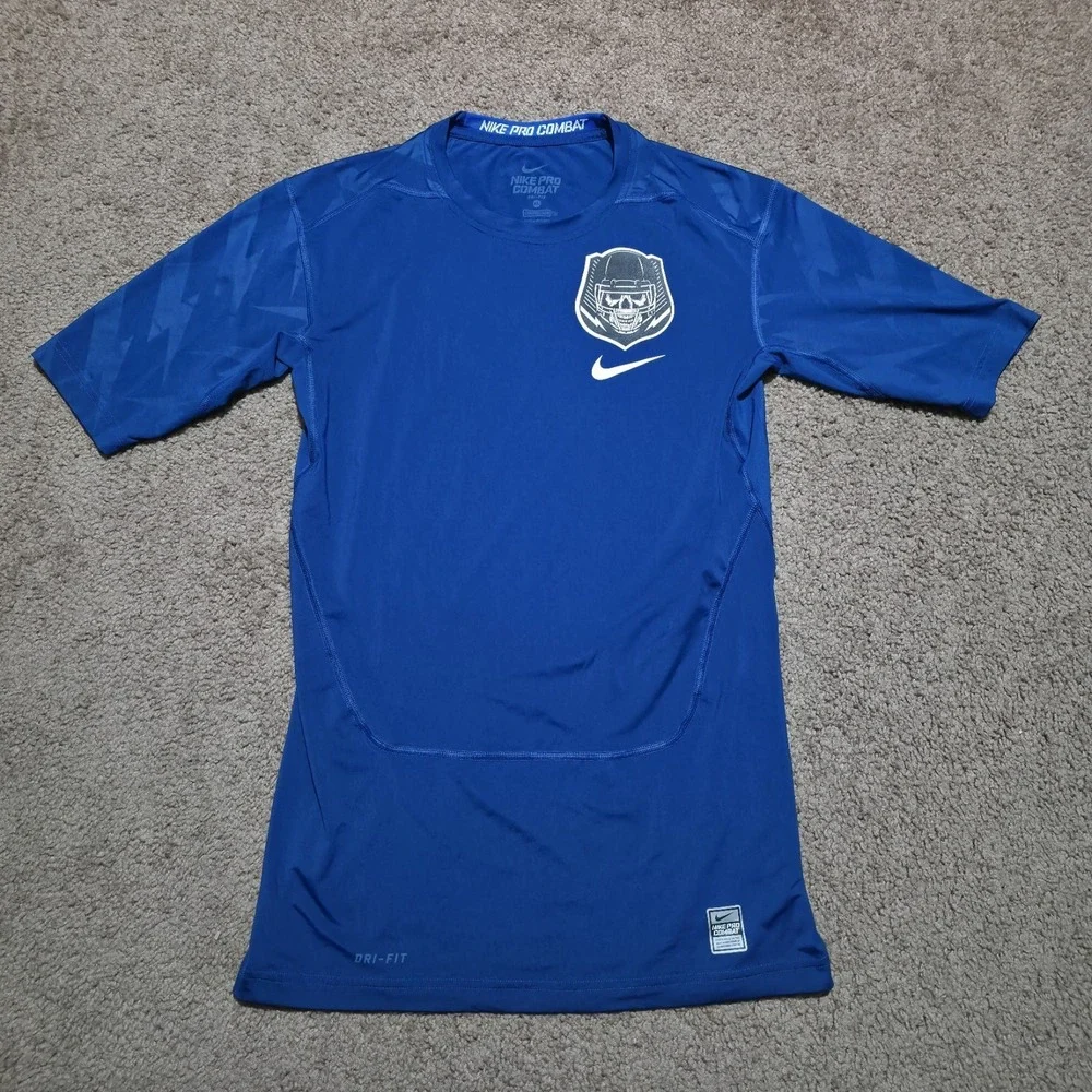 Nike Pro Combat Dri-FIT Fitted Training Shirt Blue Compression Mens Size XL